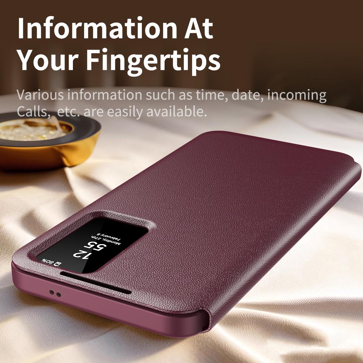 For Galaxy S26 FE 5G Smart View Window Leather Phone Case with Card Slot - Red - SYA002774131D