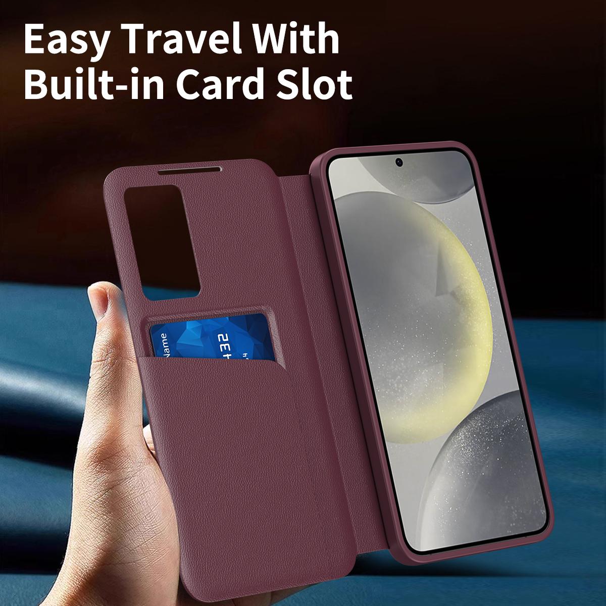 For Galaxy S26 FE 5G Smart View Window Leather Phone Case with Card Slot - Red - SYA002774131D