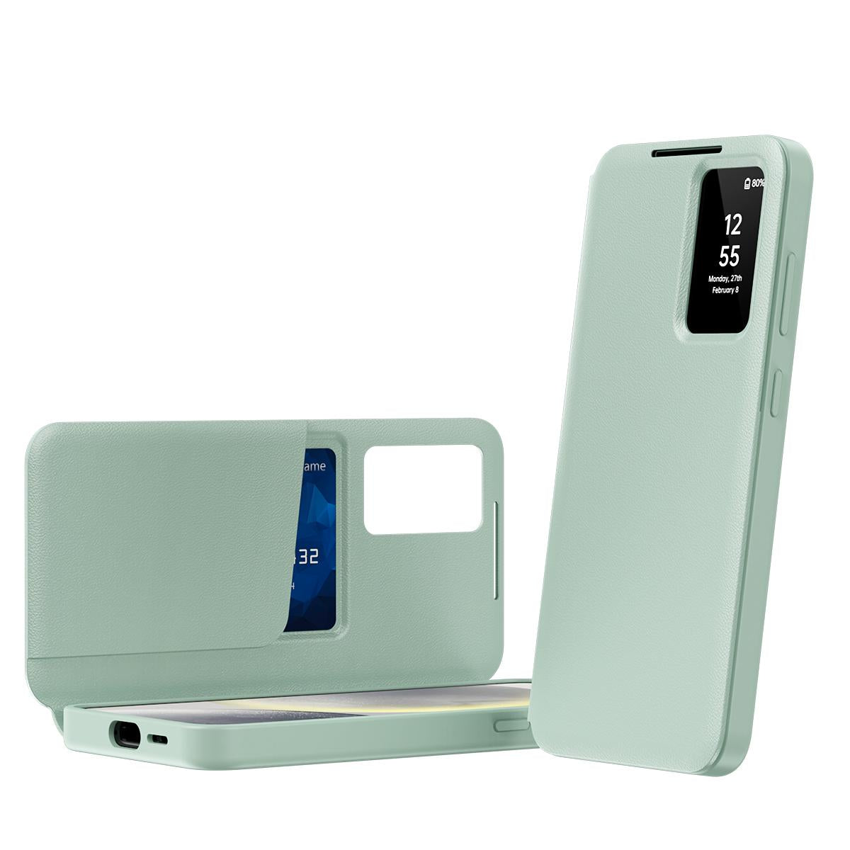 For Galaxy S26 FE 5G Smart View Window Leather Phone Case with Card Slot - Green - SYA002774131F