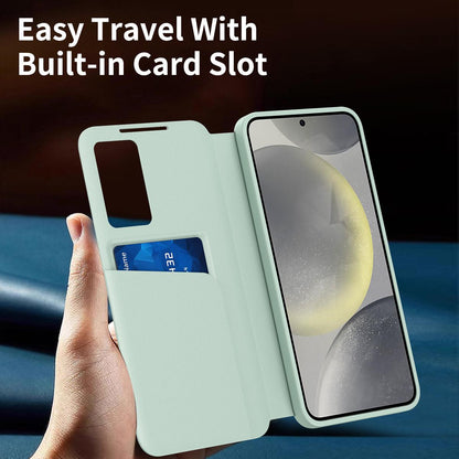 For Galaxy S26 FE 5G Smart View Window Leather Phone Case with Card Slot - Green - SYA002774131F