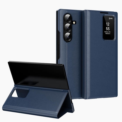 For Galaxy Fold8 Ultra 5G Smart View Window Leather Phone Case with Card Slot(Blue)