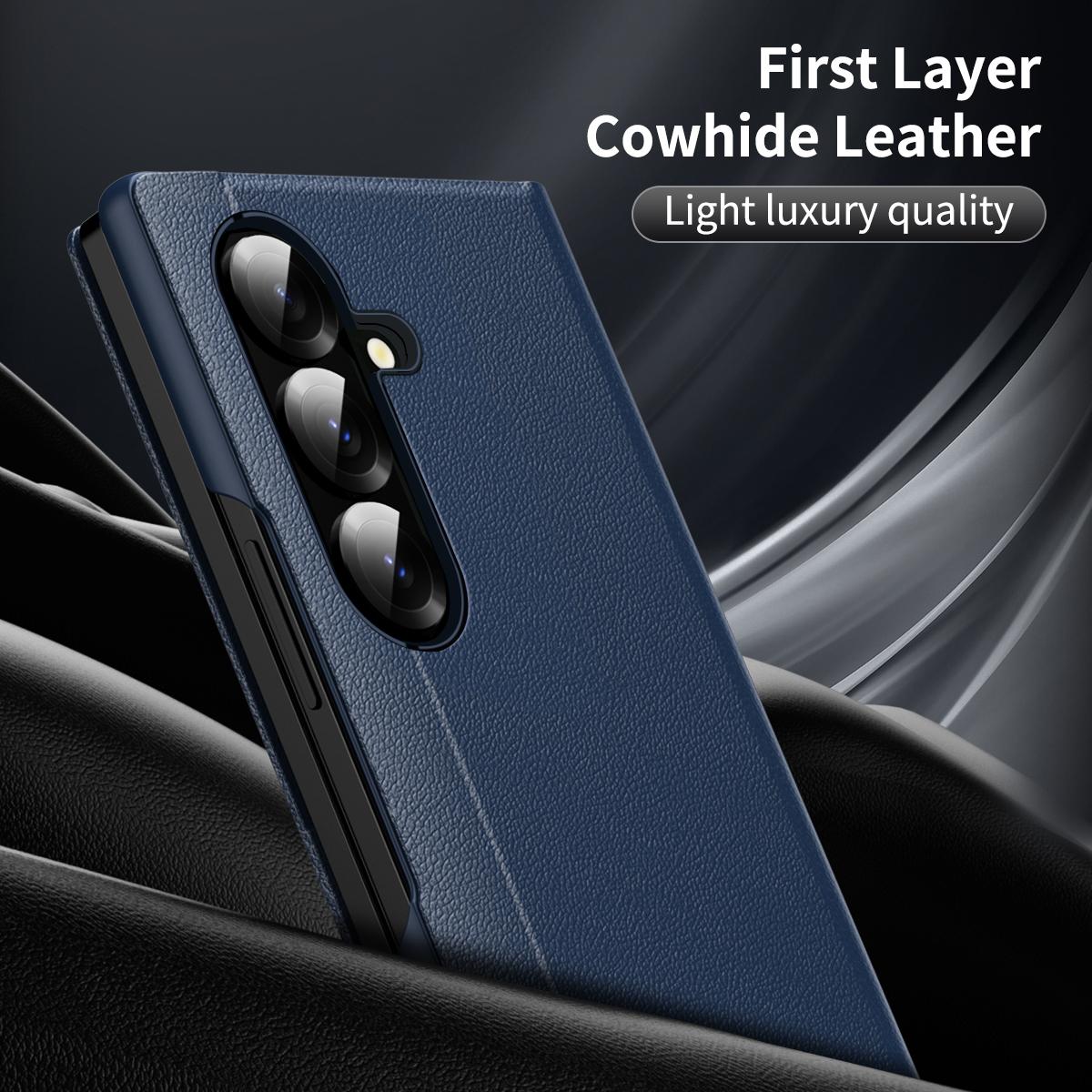 For Galaxy Fold8 Ultra 5G Smart View Window Leather Phone Case with Card Slot(Blue)