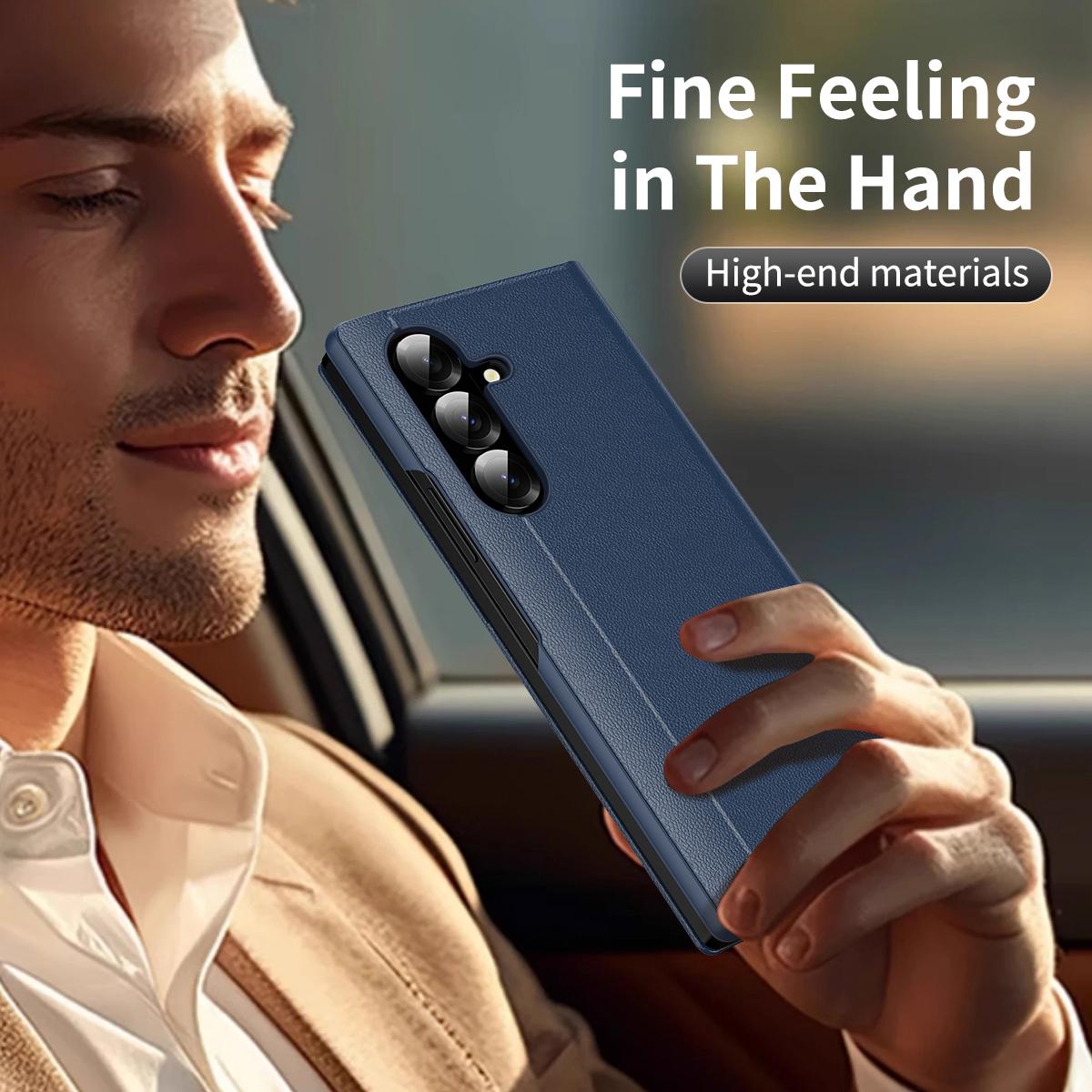 For Galaxy Fold8 Ultra 5G Smart View Window Leather Phone Case with Card Slot(Blue)