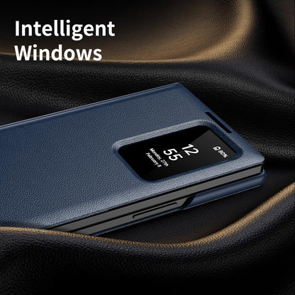 For Galaxy Fold8 Ultra 5G Smart View Window Leather Phone Case with Card Slot(Blue)