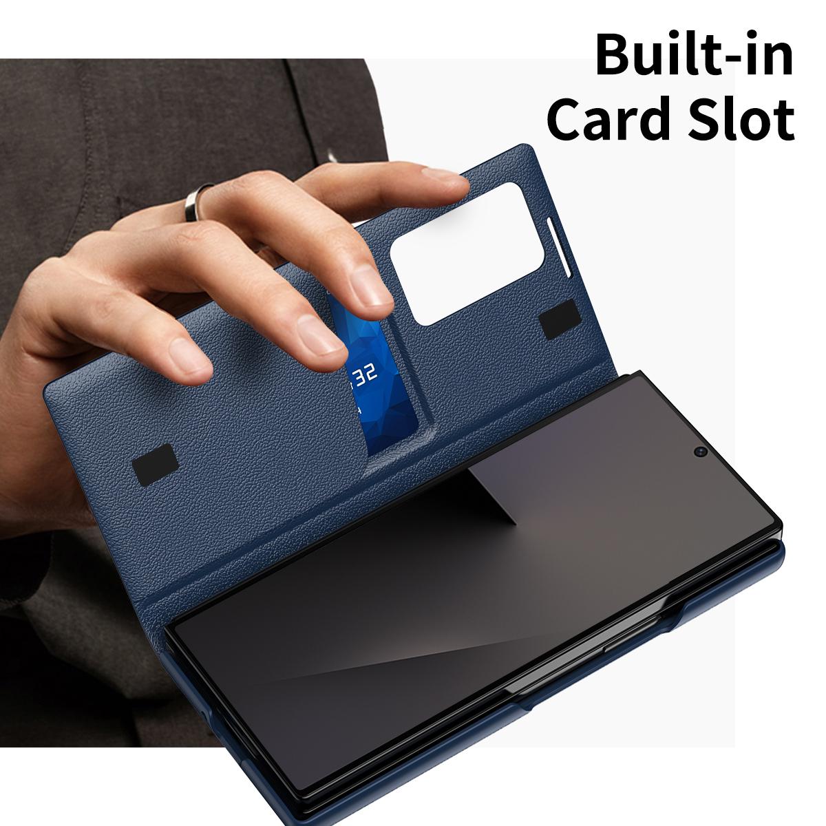 For Galaxy Fold8 Ultra 5G Smart View Window Leather Phone Case with Card Slot(Blue)