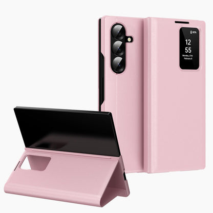 For Galaxy Fold8 Ultra 5G Smart View Window Leather Phone Case with Card Slot(Pink)
