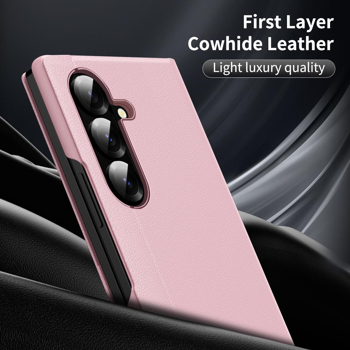 For Galaxy Fold8 Ultra 5G Smart View Window Leather Phone Case with Card Slot(Pink)