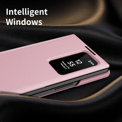 For Galaxy Fold8 Ultra 5G Smart View Window Leather Phone Case with Card Slot(Pink)