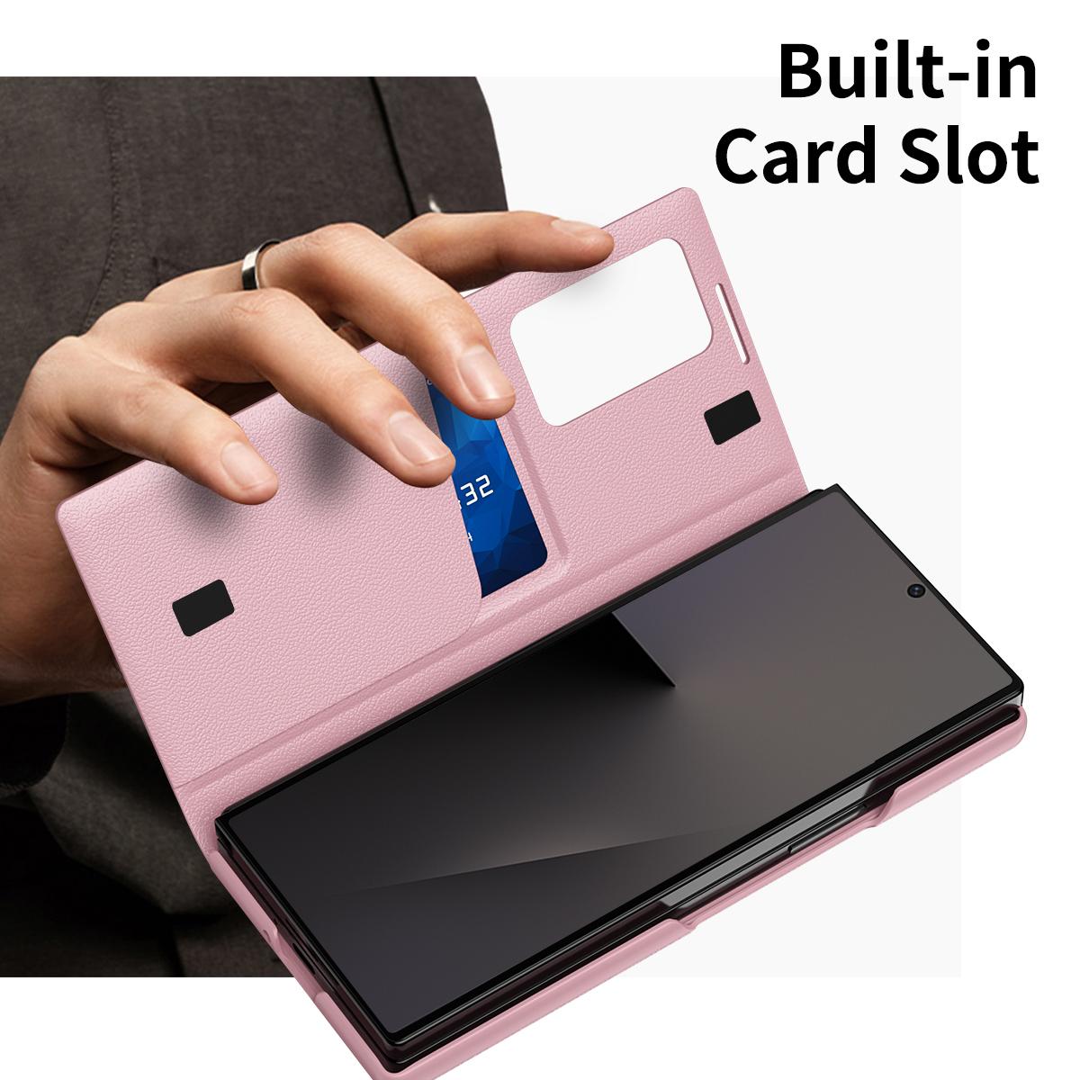 For Galaxy Fold8 Ultra 5G Smart View Window Leather Phone Case with Card Slot(Pink)