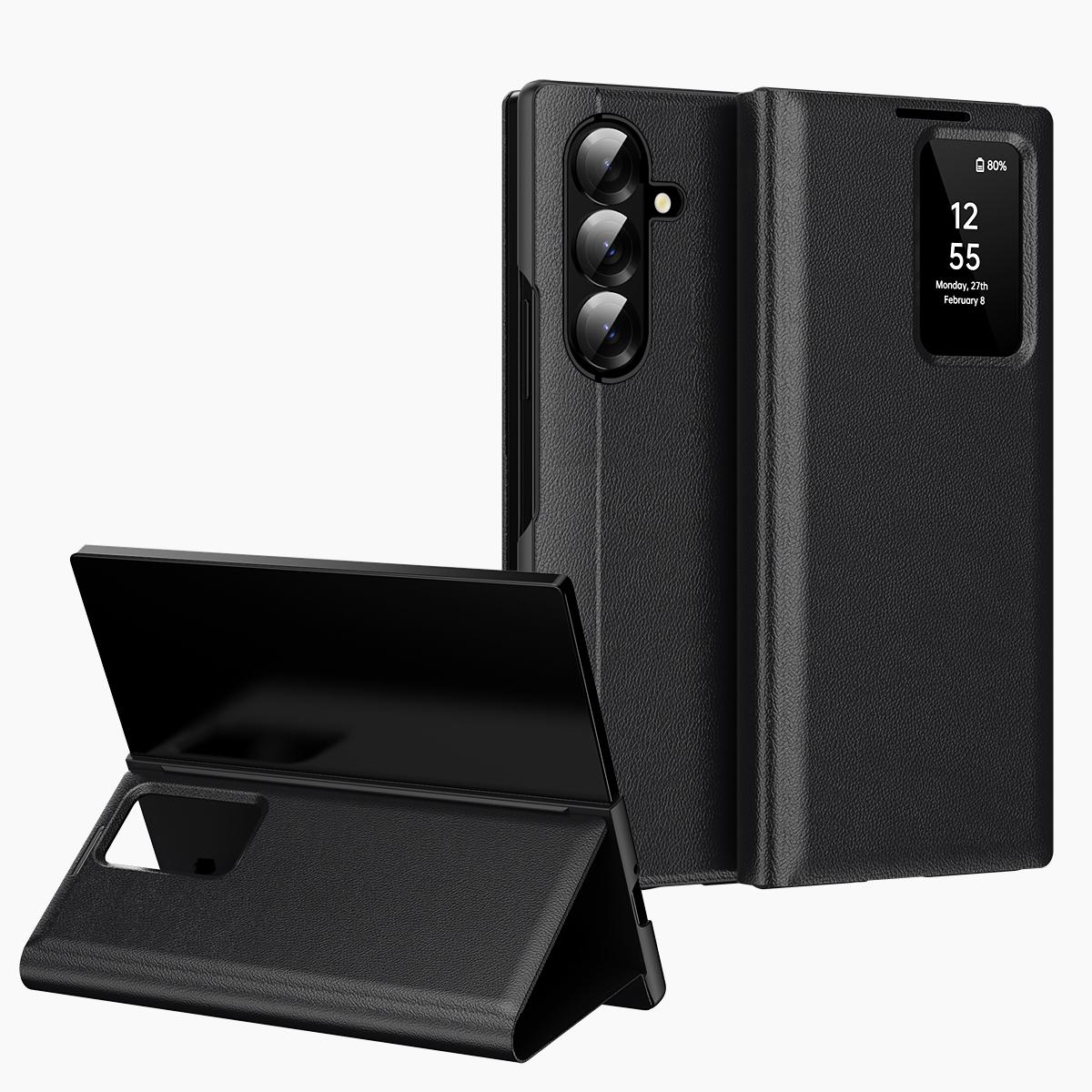 For Galaxy Fold8 Ultra 5G Smart View Window Leather Phone Case with Card Slot(Black)