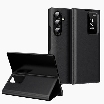 For Galaxy Fold8 Ultra 5G Smart View Window Leather Phone Case with Card Slot(Black)