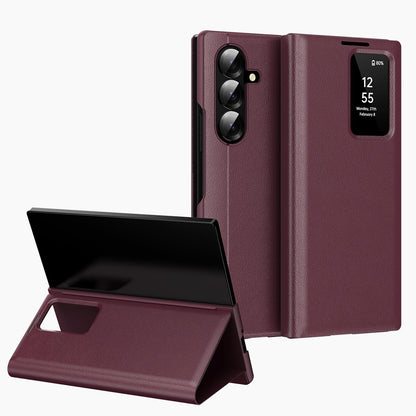 For Galaxy Fold8 Ultra 5G Smart View Window Leather Phone Case with Card Slot(Red)