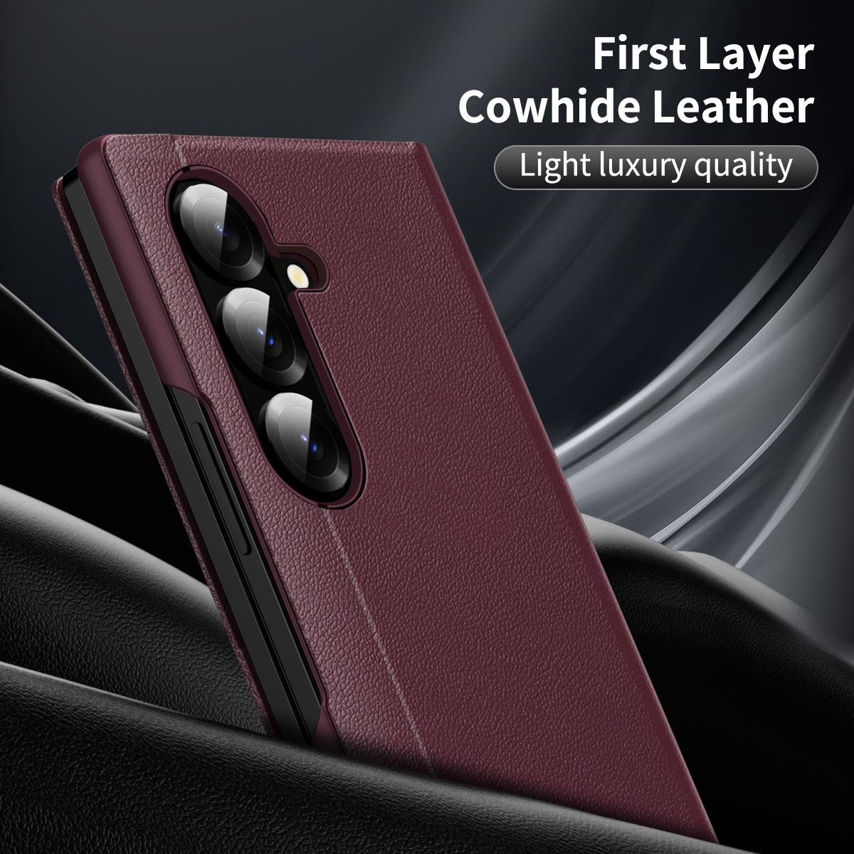 For Galaxy Fold8 Ultra 5G Smart View Window Leather Phone Case with Card Slot(Red)