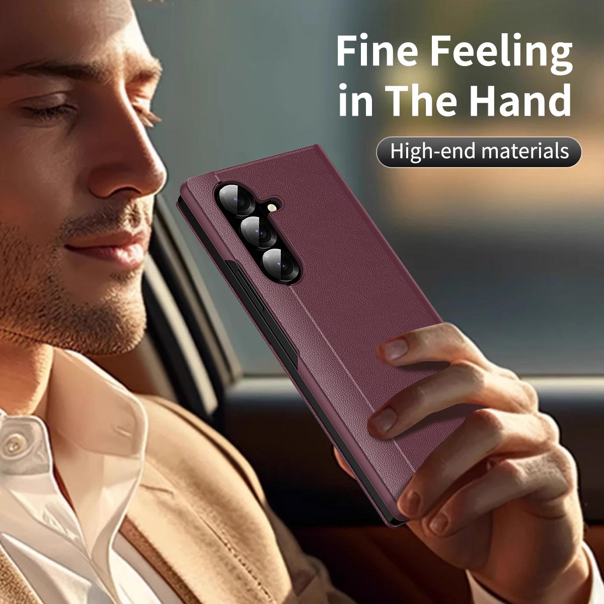 For Galaxy Fold8 Ultra 5G Smart View Window Leather Phone Case with Card Slot(Red)