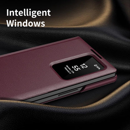 For Galaxy Fold8 Ultra 5G Smart View Window Leather Phone Case with Card Slot(Red)