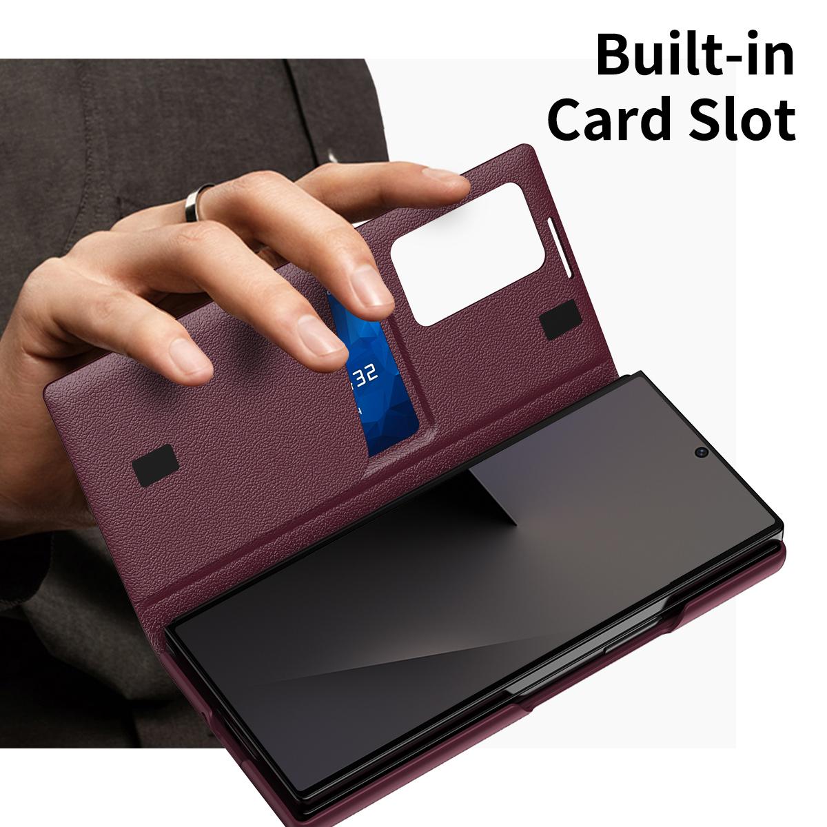 For Galaxy Fold8 Ultra 5G Smart View Window Leather Phone Case with Card Slot(Red)