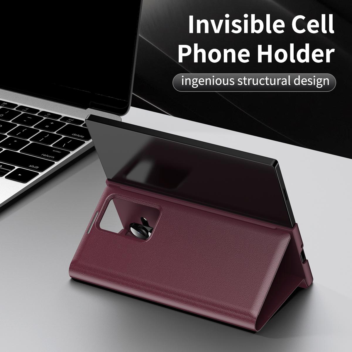 For Galaxy Fold8 Ultra 5G Smart View Window Leather Phone Case with Card Slot(Red)