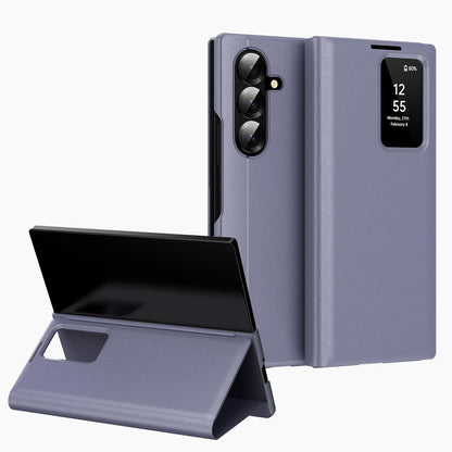 For Galaxy Fold8 Ultra 5G Smart View Window Leather Phone Case with Card Slot(Purple)