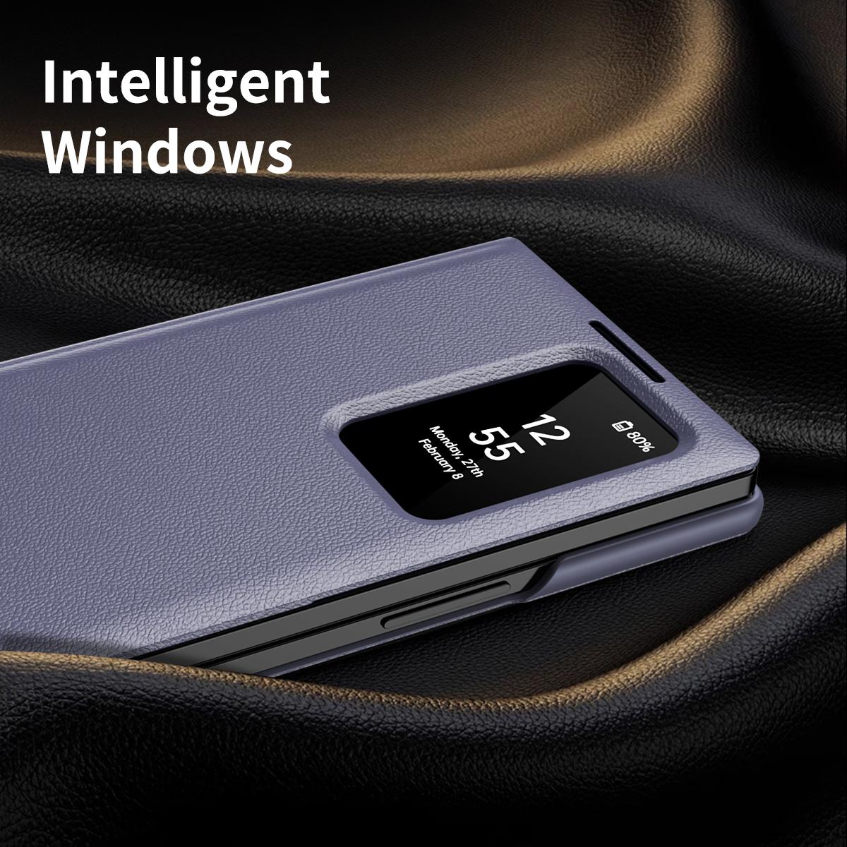 For Galaxy Fold8 Ultra 5G Smart View Window Leather Phone Case with Card Slot(Purple)