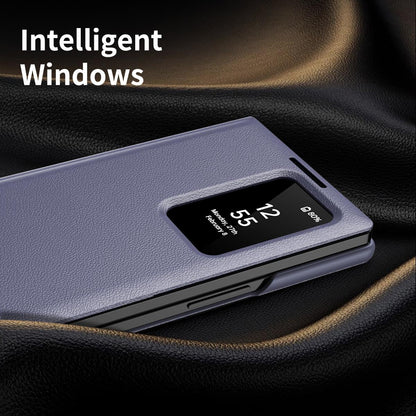 For Galaxy Fold8 Ultra 5G Smart View Window Leather Phone Case with Card Slot(Purple)