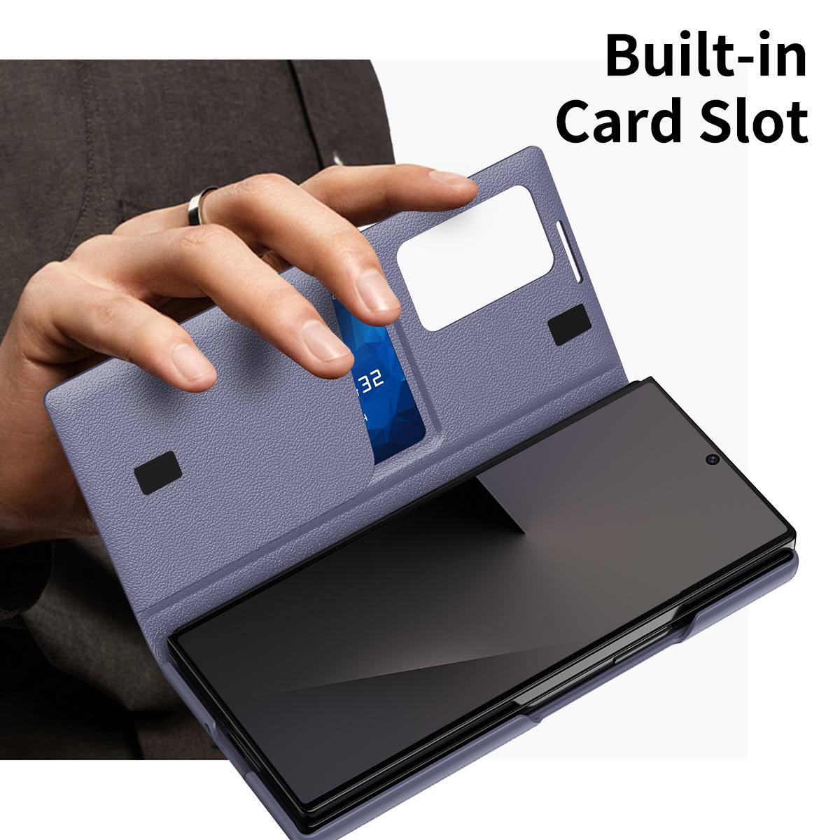 For Galaxy Fold8 Ultra 5G Smart View Window Leather Phone Case with Card Slot(Purple)