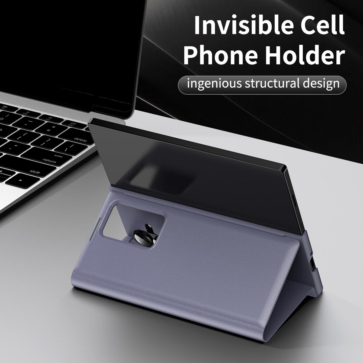 For Galaxy Fold8 Ultra 5G Smart View Window Leather Phone Case with Card Slot(Purple)