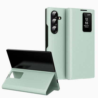 For Galaxy Fold8 Ultra 5G Smart View Window Leather Phone Case with Card Slot(Green)