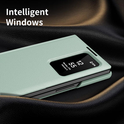 For Galaxy Fold8 Ultra 5G Smart View Window Leather Phone Case with Card Slot(Green)