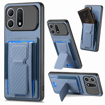 For Honor Win Turbo 5G Carbon Fiber Fold Stand Elastic Card Bag Phone Case - Blue - SYA002775604A