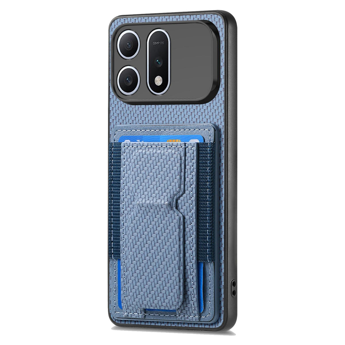 For Honor Win Turbo 5G Carbon Fiber Fold Stand Elastic Card Bag Phone Case - Blue - SYA002775604A