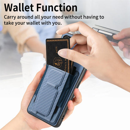 For Honor Win Turbo 5G Carbon Fiber Fold Stand Elastic Card Bag Phone Case - Blue - SYA002775604A