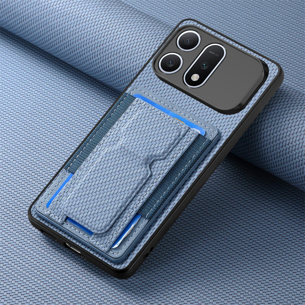 For Honor Win Turbo 5G Carbon Fiber Fold Stand Elastic Card Bag Phone Case - Blue - SYA002775604A