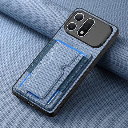 For Honor Win Turbo 5G Carbon Fiber Fold Stand Elastic Card Bag Phone Case - Blue - SYA002775604A