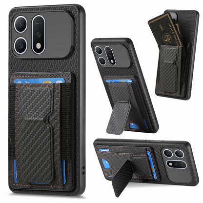 For Honor Win Turbo 5G Carbon Fiber Fold Stand Elastic Card Bag Phone Case - Black - SYA002775604B