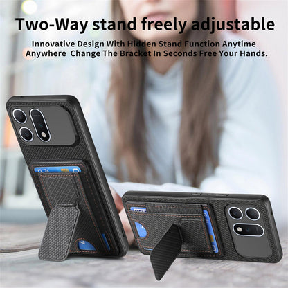 For Honor Win Turbo 5G Carbon Fiber Fold Stand Elastic Card Bag Phone Case - Black - SYA002775604B
