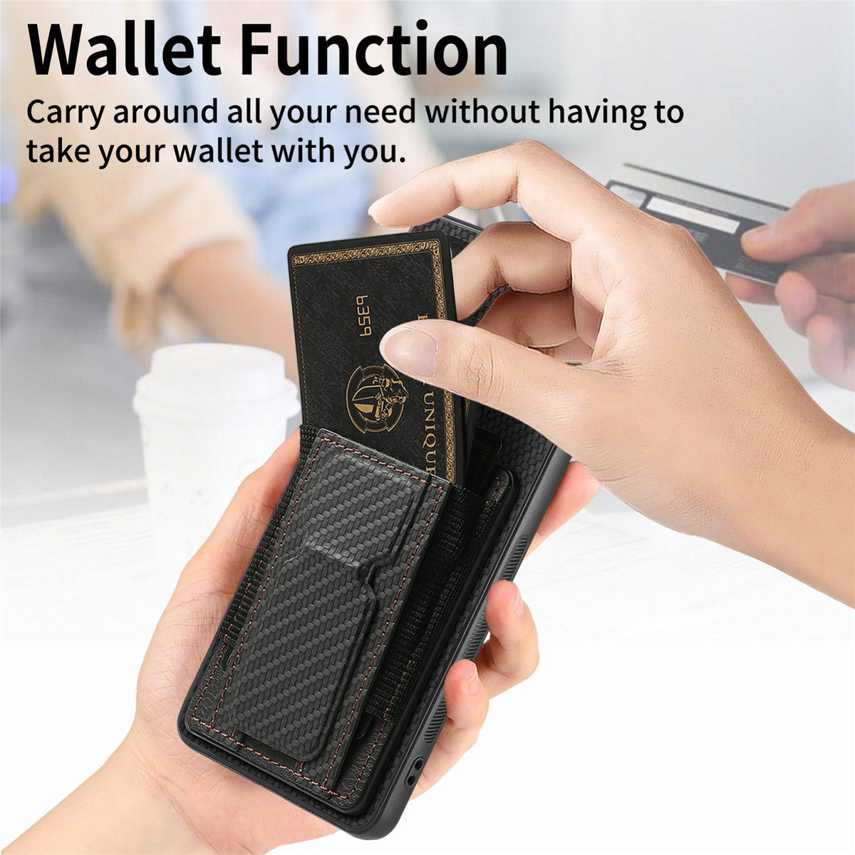 For Honor Win Turbo 5G Carbon Fiber Fold Stand Elastic Card Bag Phone Case - Black - SYA002775604B