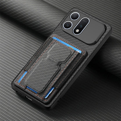 For Honor Win Turbo 5G Carbon Fiber Fold Stand Elastic Card Bag Phone Case - Black - SYA002775604B