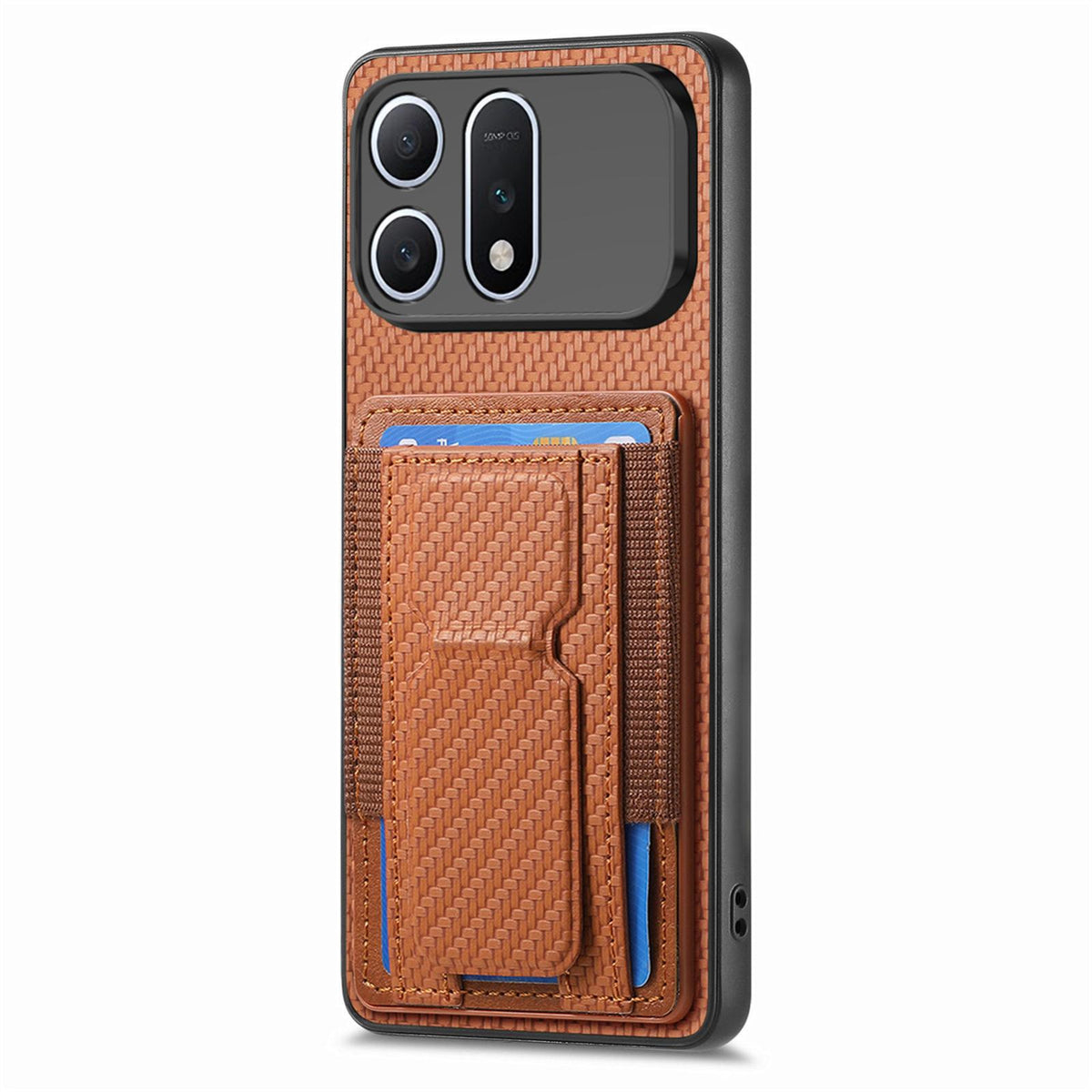 For Honor Win Turbo 5G Carbon Fiber Fold Stand Elastic Card Bag Phone Case - Brown - SYA002775604C