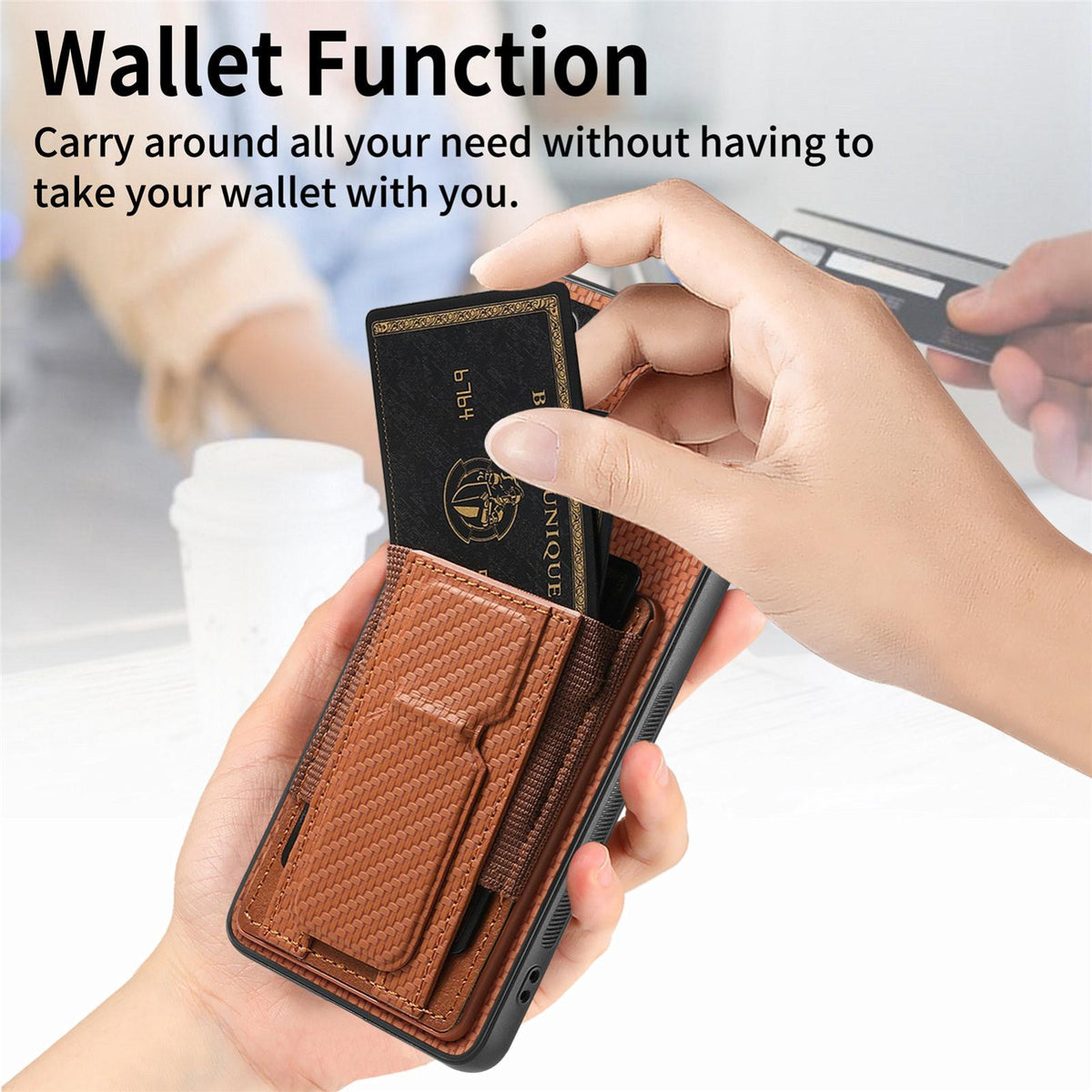 For Honor Win Turbo 5G Carbon Fiber Fold Stand Elastic Card Bag Phone Case - Brown - SYA002775604C