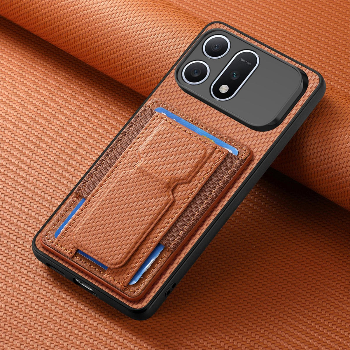 For Honor Win Turbo 5G Carbon Fiber Fold Stand Elastic Card Bag Phone Case - Brown - SYA002775604C