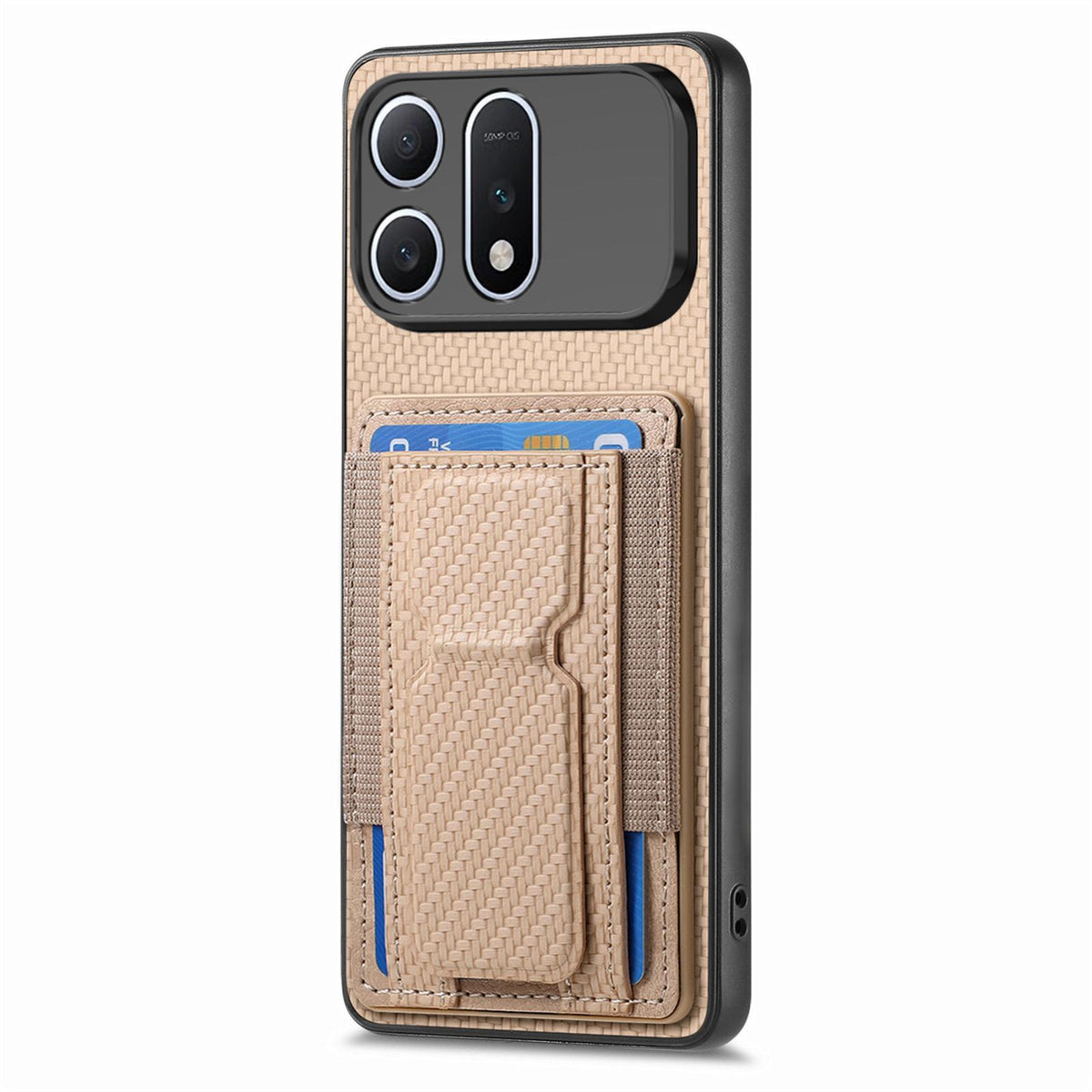 For Honor Win Turbo 5G Carbon Fiber Fold Stand Elastic Card Bag Phone Case - Khaki - SYA002775604D