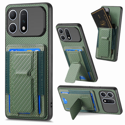 For Honor Win Turbo 5G Carbon Fiber Fold Stand Elastic Card Bag Phone Case - Green - SYA002775604E