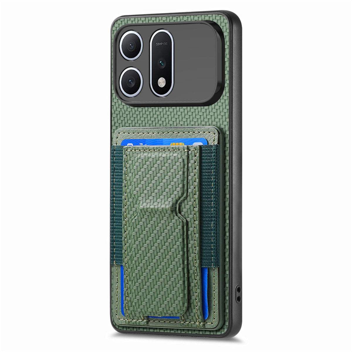 For Honor Win Turbo 5G Carbon Fiber Fold Stand Elastic Card Bag Phone Case - Green - SYA002775604E