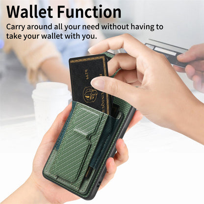 For Honor Win Turbo 5G Carbon Fiber Fold Stand Elastic Card Bag Phone Case - Green - SYA002775604E