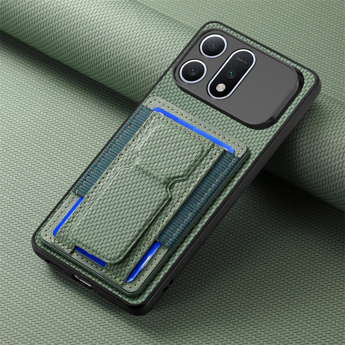 For Honor Win Turbo 5G Carbon Fiber Fold Stand Elastic Card Bag Phone Case - Green - SYA002775604E