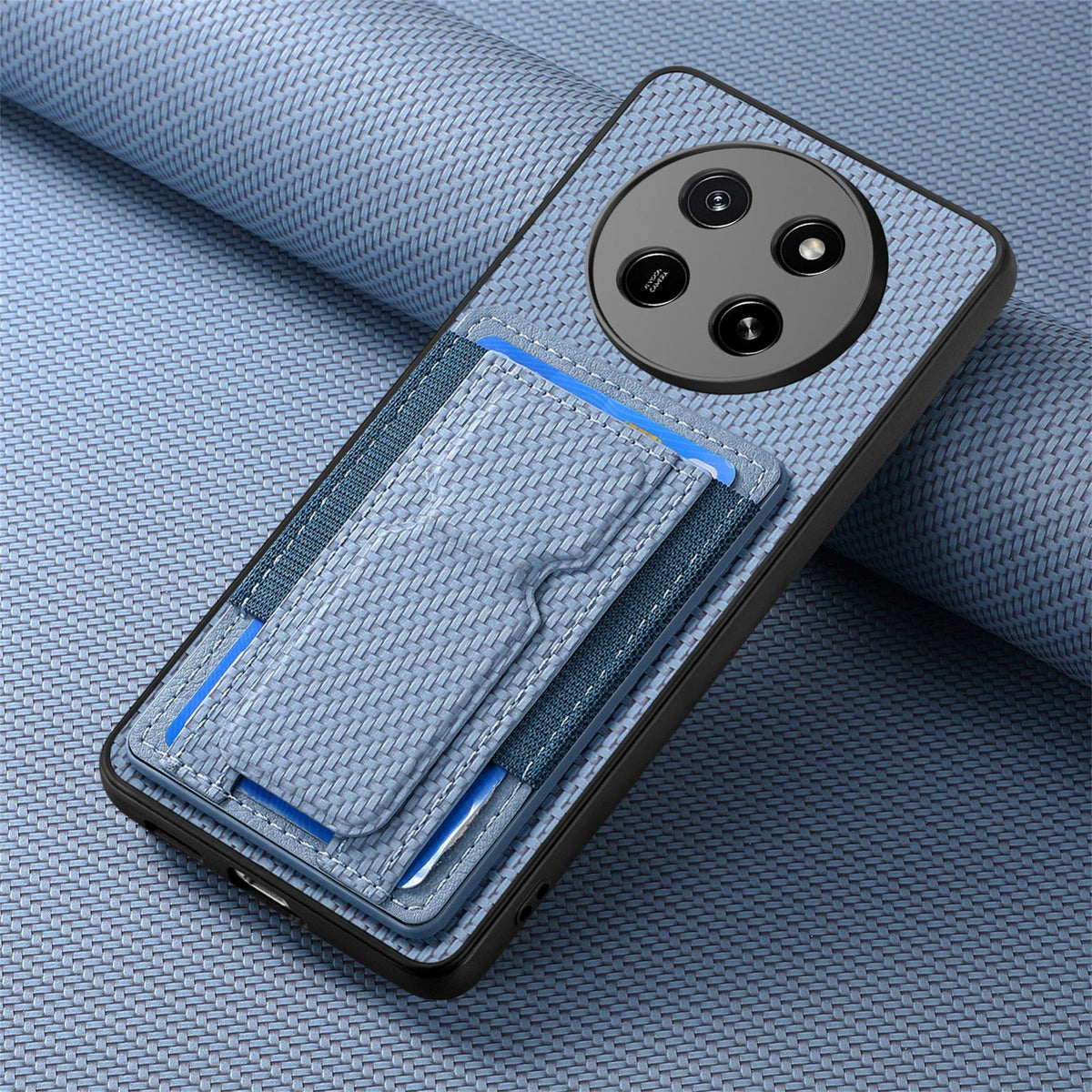 For Honor X80 Pro Max 5G Carbon Fiber Fold Stand Elastic Card Bag Phone Case - Blue - SYA002775605A