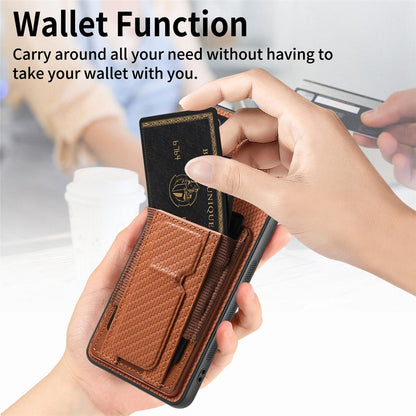 For Honor X80 Pro Max 5G Carbon Fiber Fold Stand Elastic Card Bag Phone Case - Brown - SYA002775605C