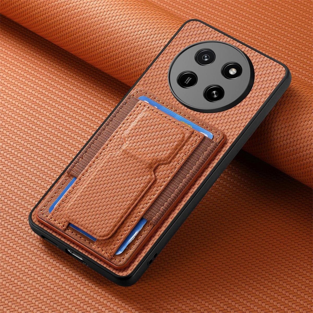 For Honor X80 Pro Max 5G Carbon Fiber Fold Stand Elastic Card Bag Phone Case - Brown - SYA002775605C