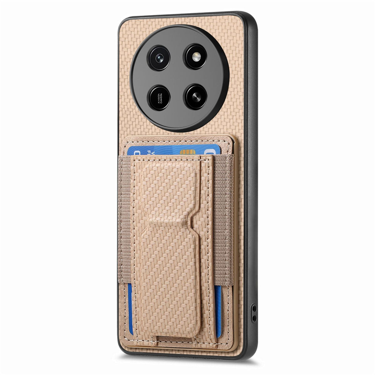 For Honor X80 Pro Max 5G Carbon Fiber Fold Stand Elastic Card Bag Phone Case - Khaki - SYA002775605D