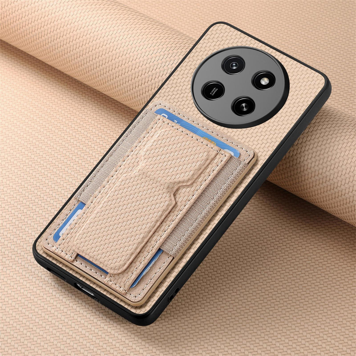 For Honor X80 Pro Max 5G Carbon Fiber Fold Stand Elastic Card Bag Phone Case - Khaki - SYA002775605D